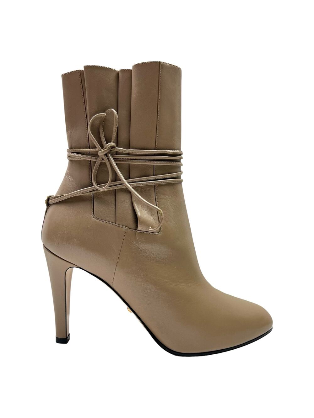 GUCCI Indya GG Pleated Accent Ankle Booties EU 39 US 9 Neutral Leather Heel Boot
